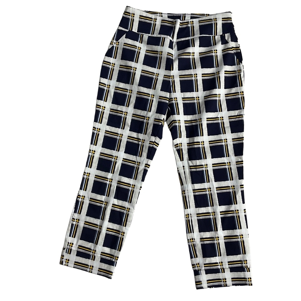 New York & Company Navy, White & Gold Plaid Stretch Pants